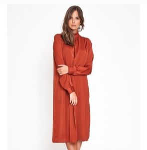 NWT Anthropology THE KORNER Burgundy Sheath Maxi Dress Long Sleeve Size Small